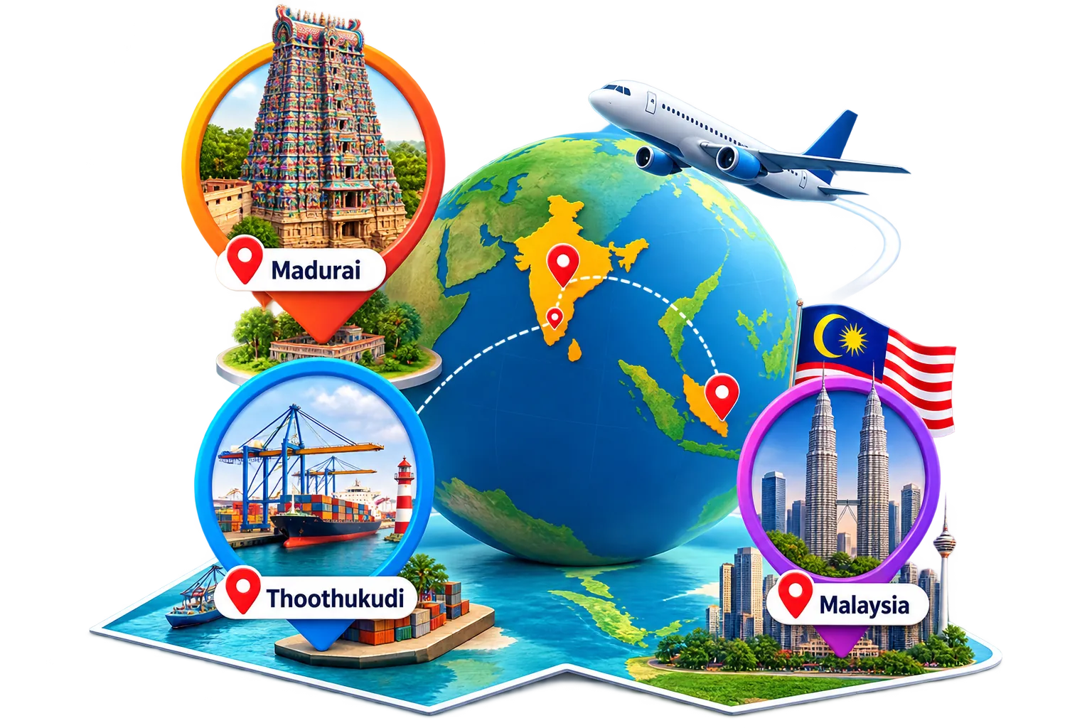 Map of Static Savvy Media offices in Madurai, Thoothukudi and Rawang (Malaysia), the team that serves Trichy clients